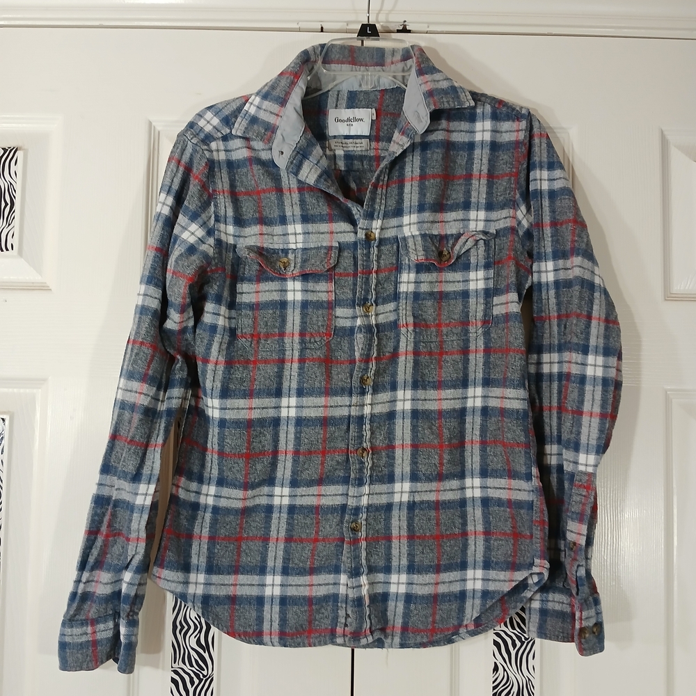 Goodfellow & Co Gray and Red Plaid  Button Down Shirt  With Pockets Mens Small